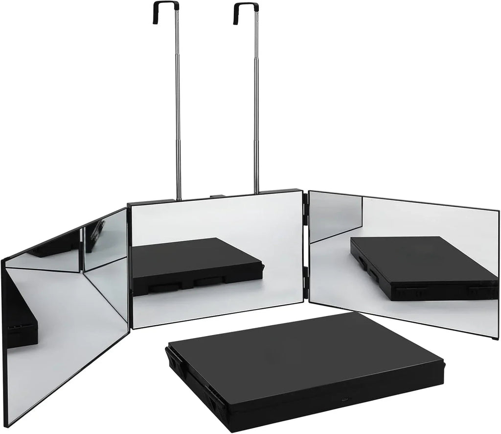360° Rotating 3-Panel Makeup Mirror (Telescopic Hook)