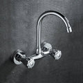 360° Rotating Dual-Handle Stainless Steel Wall-Mounted Kitchen Faucet