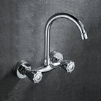 360° Rotating Dual-Handle Stainless Steel Wall-Mounted Kitchen Faucet