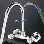 360° Rotating Dual-Handle Stainless Steel Wall-Mounted Kitchen Faucet