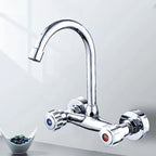 360° Rotating Dual-Handle Stainless Steel Wall-Mounted Kitchen Faucet