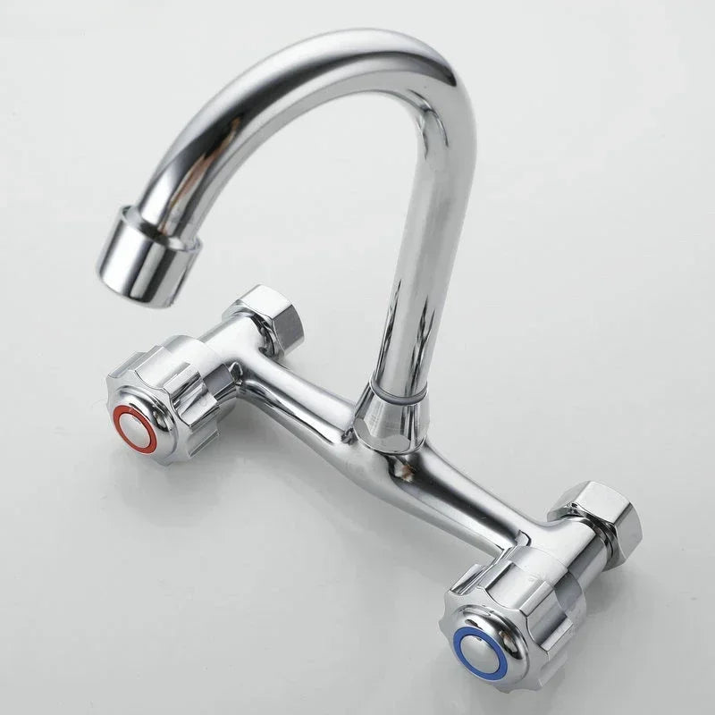 360° Rotating Dual-Handle Stainless Steel Wall-Mounted Kitchen Faucet