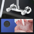 360° Rotating Dual-Handle Stainless Steel Wall-Mounted Kitchen Faucet