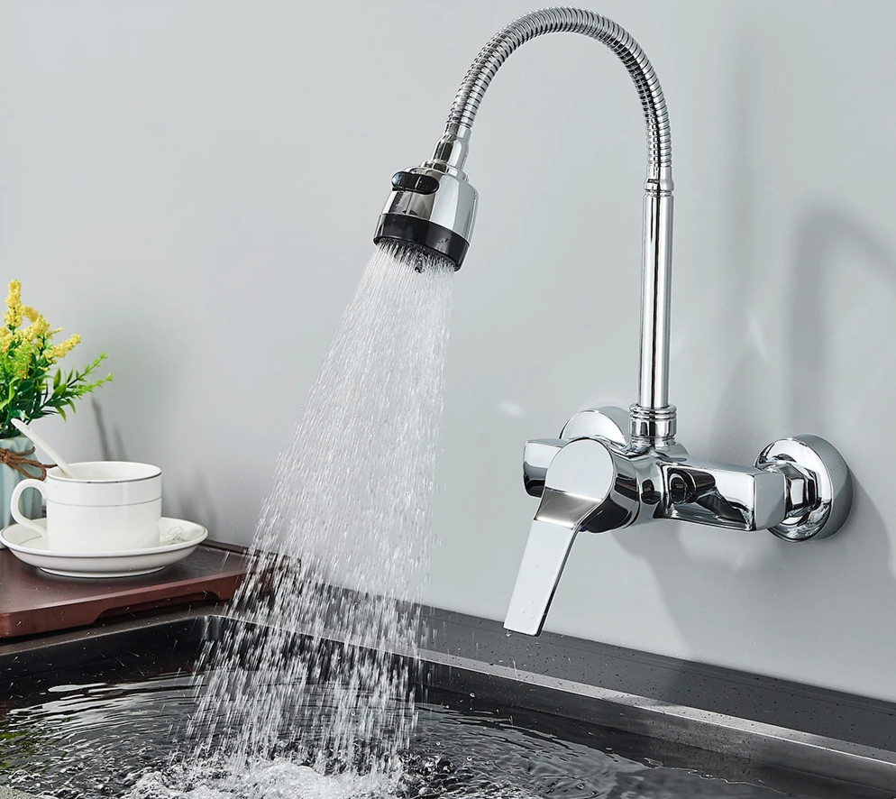 360° Rotating Wall-Mounted Kitchen Faucet (Dual Spray)