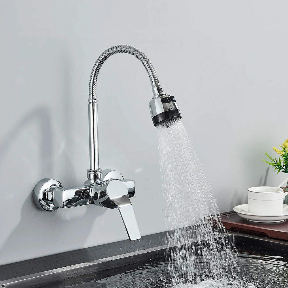 360° Rotating Wall-Mounted Kitchen Faucet (Dual Spray)