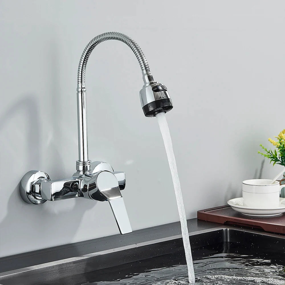 360° Rotating Wall-Mounted Kitchen Faucet (Dual Spray)