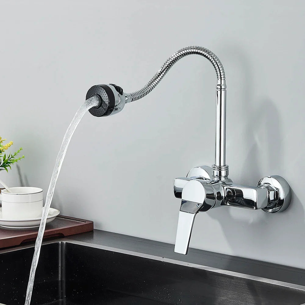 360° Rotating Wall-Mounted Kitchen Faucet (Dual Spray)