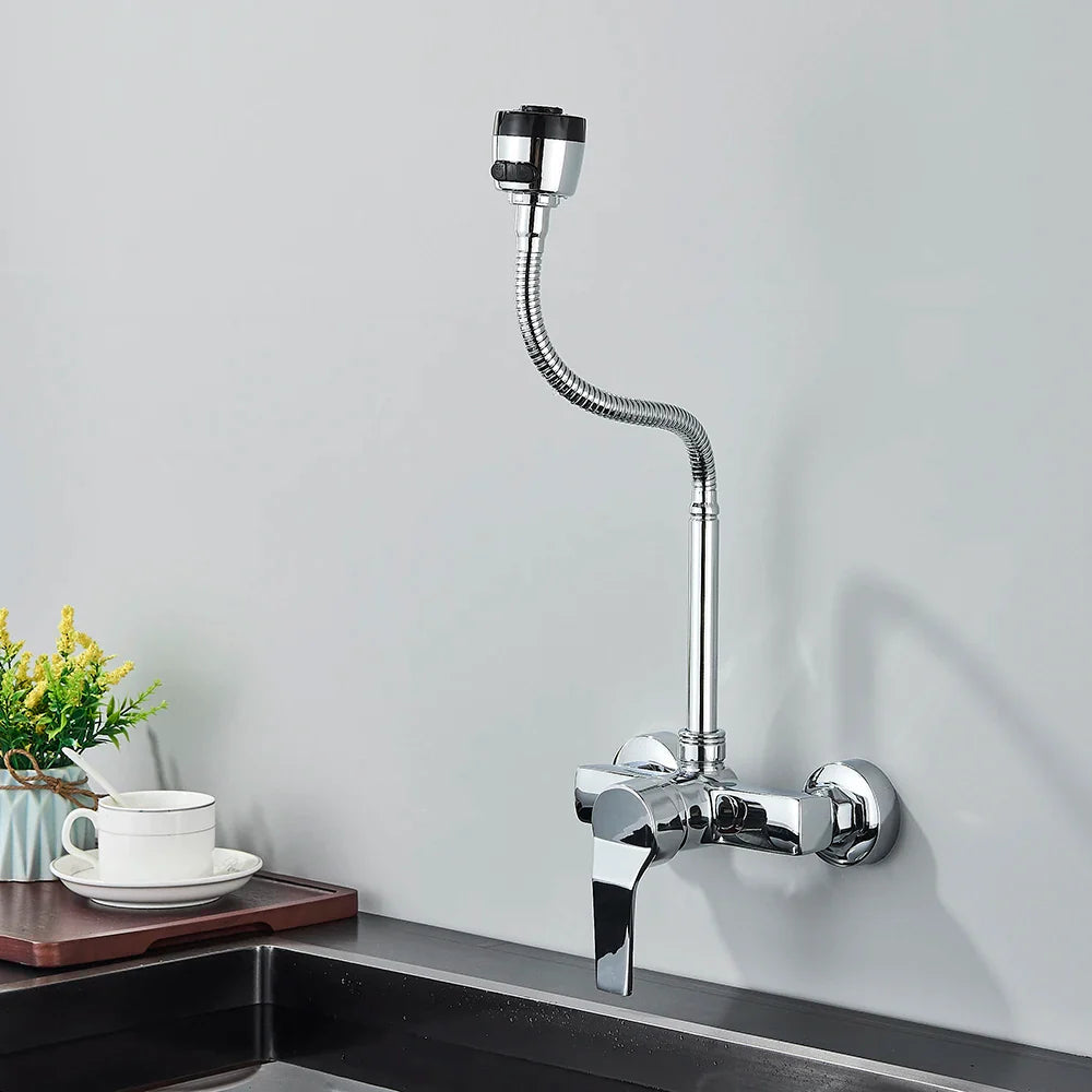 360° Rotating Wall-Mounted Kitchen Faucet (Dual Spray)