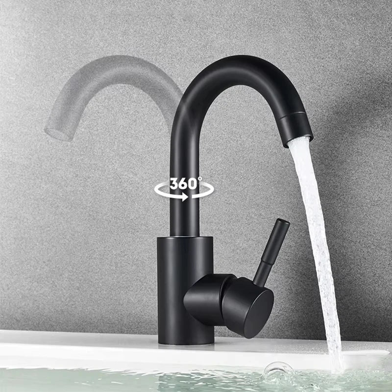 360° Swivel 304 Stainless Steel Black Nickel Bathroom Faucet (Deck-Mounted)