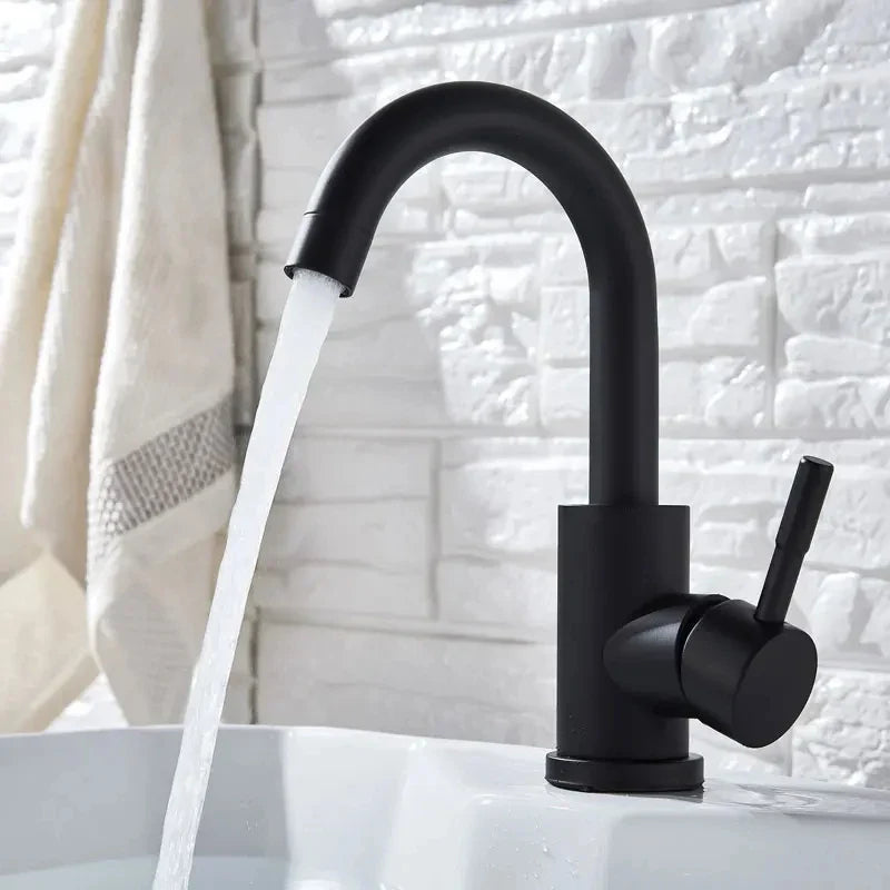 360° Swivel 304 Stainless Steel Black Nickel Bathroom Faucet (Deck-Mounted)