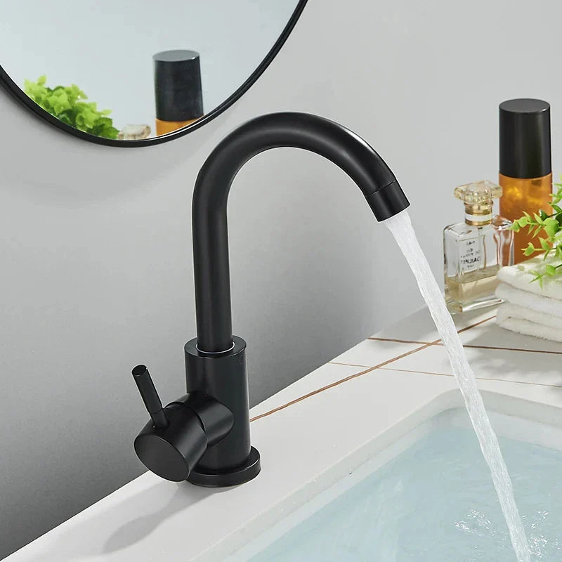 360° Swivel 304 Stainless Steel Black Nickel Bathroom Faucet (Deck-Mounted)