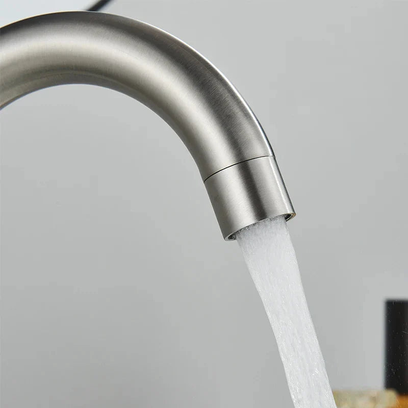 360° Swivel 304 Stainless Steel Black Nickel Bathroom Faucet (Deck-Mounted)