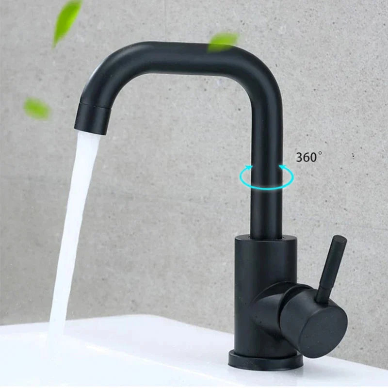 360° Swivel 304 Stainless Steel Black Nickel Bathroom Faucet (Deck-Mounted)