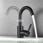 360° Swivel 304 Stainless Steel Black Nickel Bathroom Faucet (Deck-Mounted)