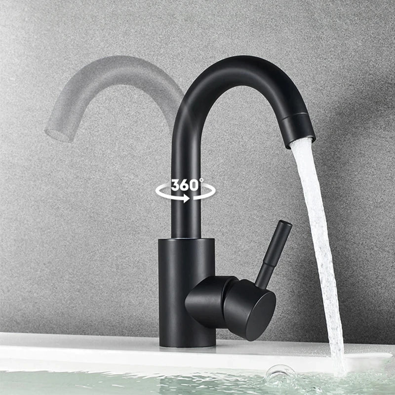 360° Swivel 304 Stainless Steel Black Nickel Bathroom Faucet (Deck-Mounted)