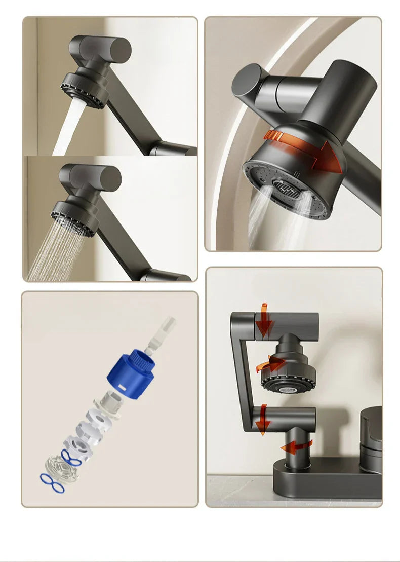 360° Swivel Dual-Handle Ceramic Valve Bathroom Faucet