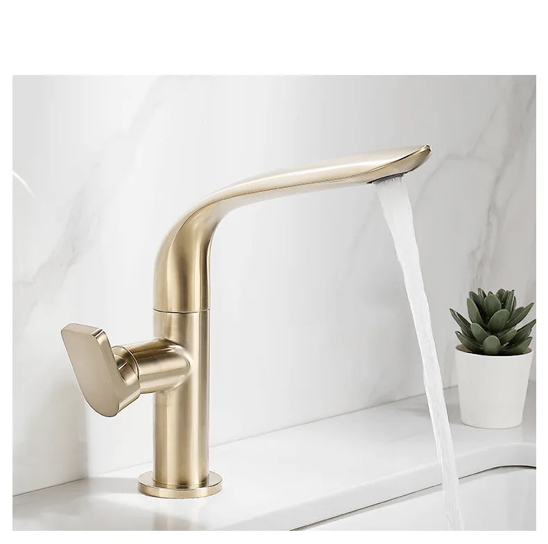 360° Swivel Single-Handle Solid Brass Bathroom Sink Faucet