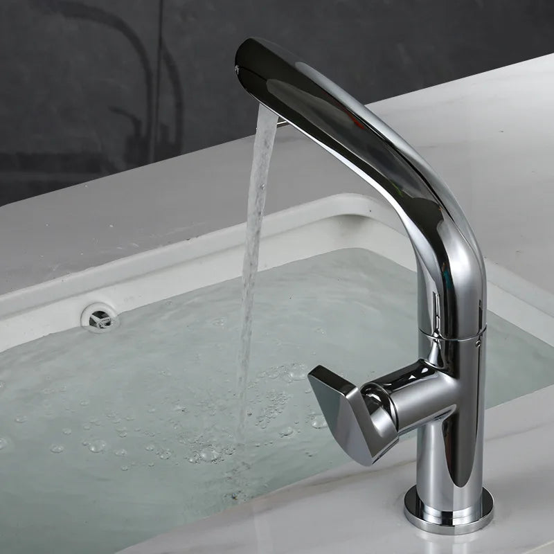 360° Swivel Single-Handle Solid Brass Bathroom Sink Faucet