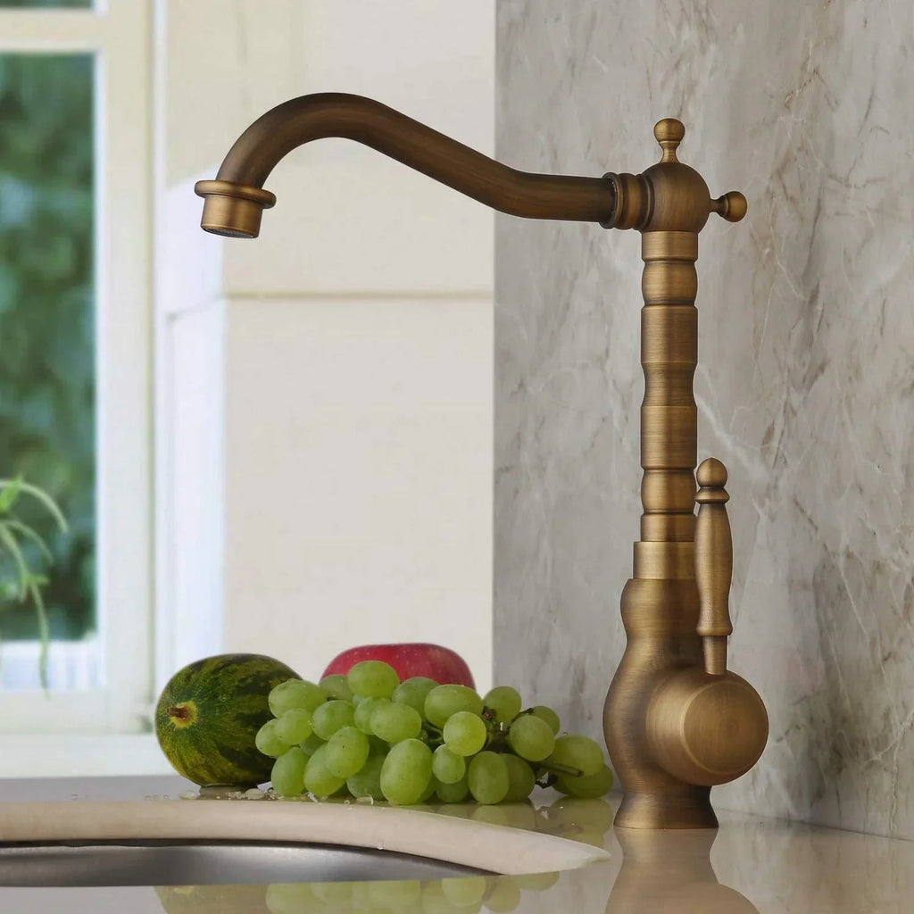 360° Swivel Solid Brass Drip-Free Faucet (Antique Brass Finish)