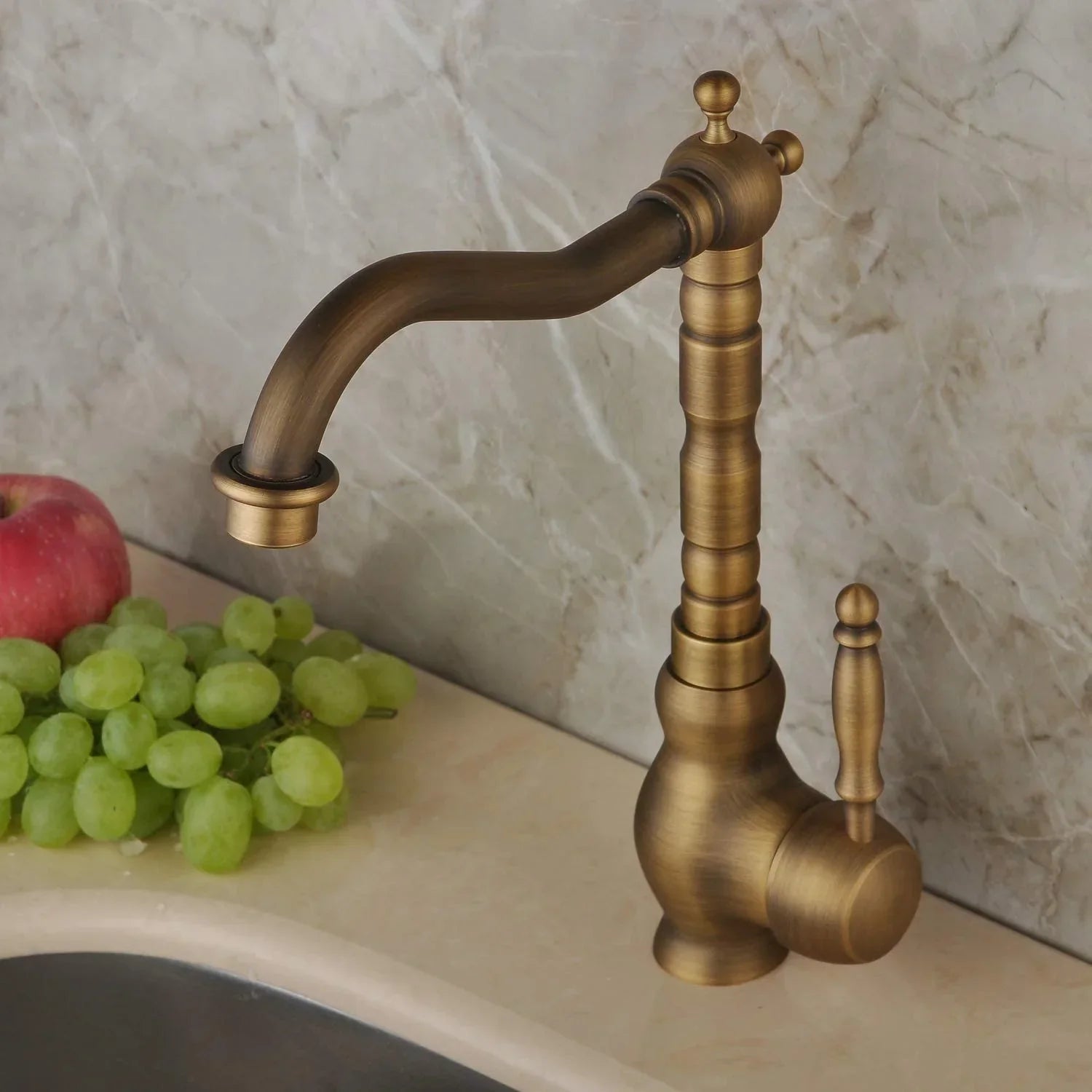 360° Swivel Solid Brass Drip-Free Faucet (Antique Brass Finish)