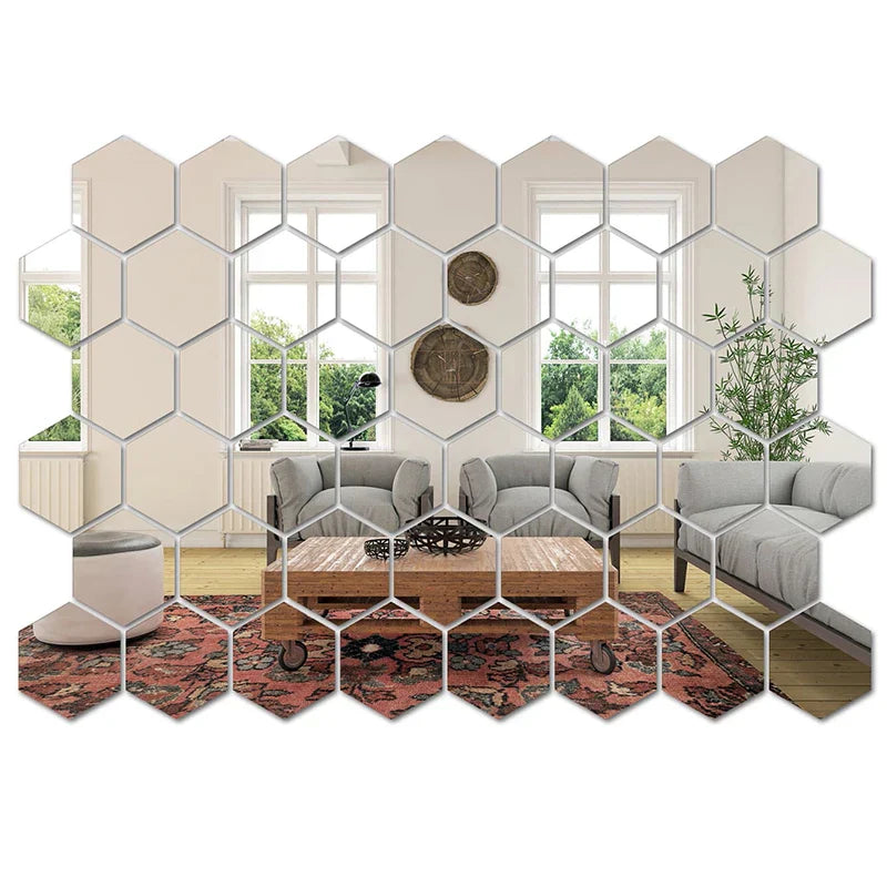 Acrylic Mirror Self-Adhesive Hexagon Wall Stickers (45-Piece Set)
