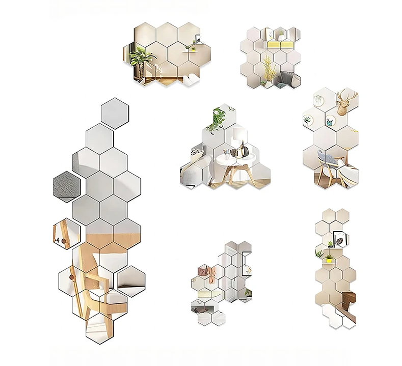 Acrylic Mirror Self-Adhesive Hexagon Wall Stickers (45-Piece Set)
