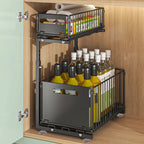 Adjustable L-Shaped Carbon Steel Pull-Out Under-Sink Organizer (2-Tier)