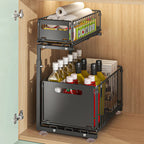 Adjustable L-Shaped Carbon Steel Pull-Out Under-Sink Organizer (2-Tier)