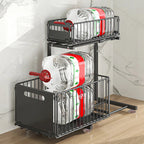 Adjustable L-Shaped Carbon Steel Pull-Out Under-Sink Organizer (2-Tier)