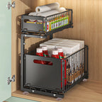 Adjustable L-Shaped Carbon Steel Pull-Out Under-Sink Organizer (2-Tier)