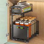 Adjustable L-Shaped Carbon Steel Pull-Out Under-Sink Organizer (2-Tier)