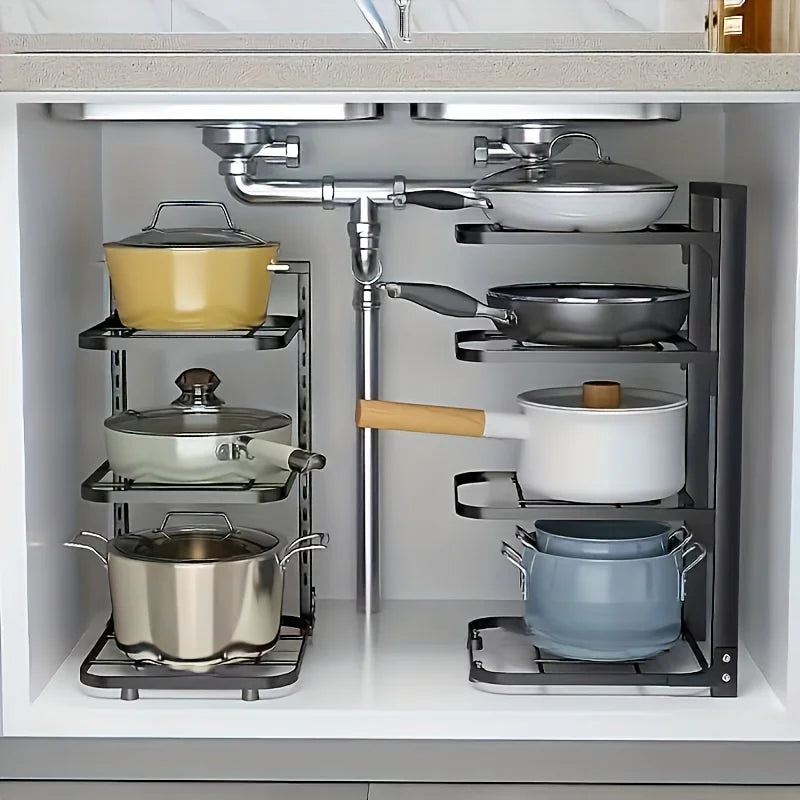 Adjustable Multi-Tier Carbon Steel Pot & Pan Organizer Rack