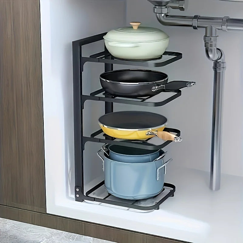 Adjustable Multi-Tier Carbon Steel Pot & Pan Organizer Rack