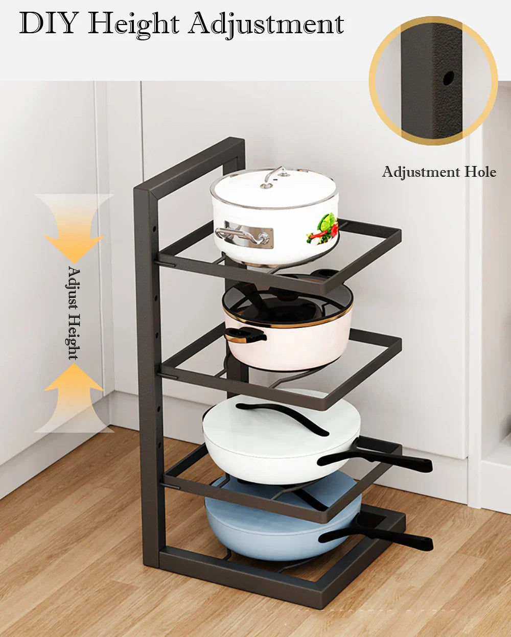 Adjustable Multi-Tier Carbon Steel Pot & Pan Organizer Rack