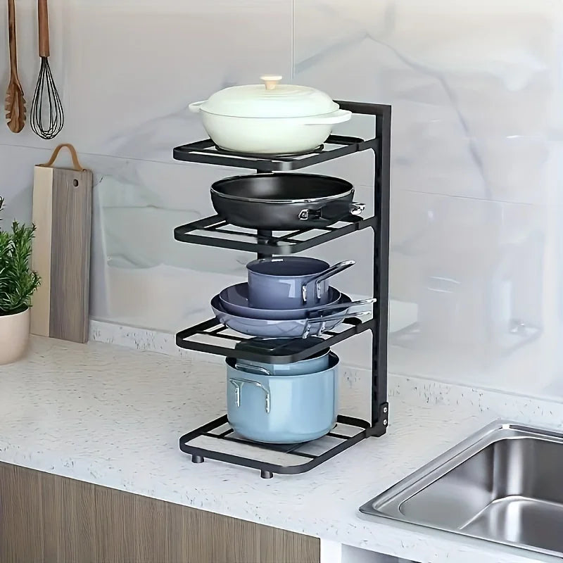 Adjustable Multi-Tier Carbon Steel Pot & Pan Organizer Rack