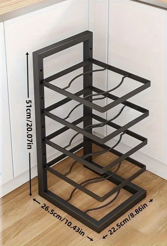 Adjustable Multi-Tier Carbon Steel Pot & Pan Organizer Rack