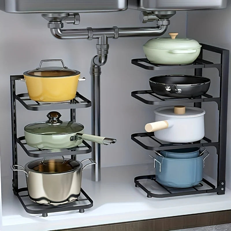 Adjustable Multi-Tier Carbon Steel Pot & Pan Organizer Rack
