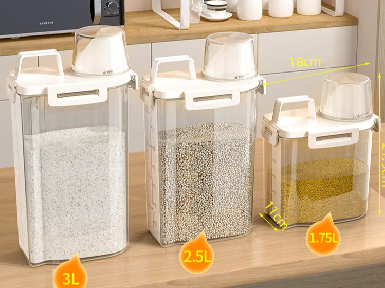 Airtight Built-In Dispenser Grain Storage Container (1.75–3L)
