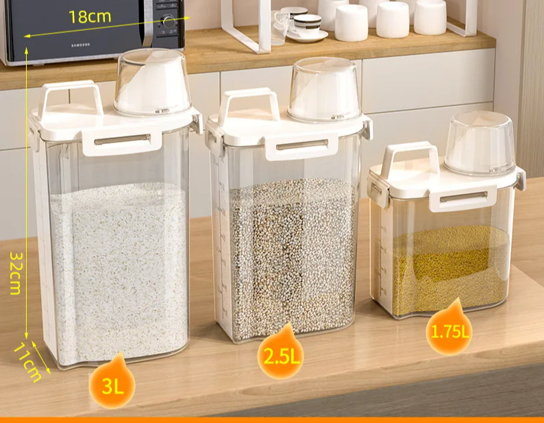 Airtight Built-In Dispenser Grain Storage Container (1.75–3L)