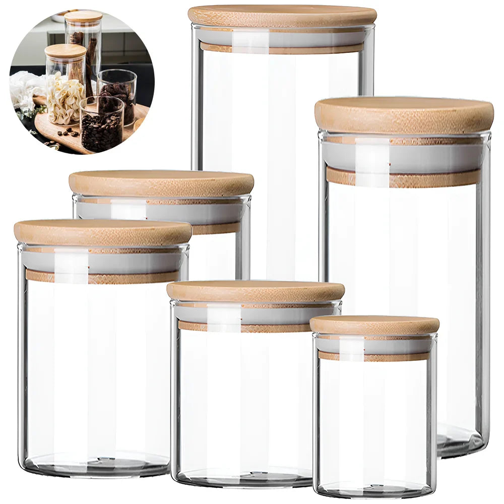 Airtight Glass Food Storage Jars With Wooden Lids (Set of 5)