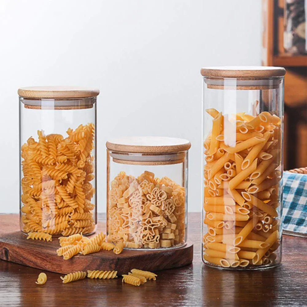 Airtight Glass Food Storage Jars With Wooden Lids (Set of 5)