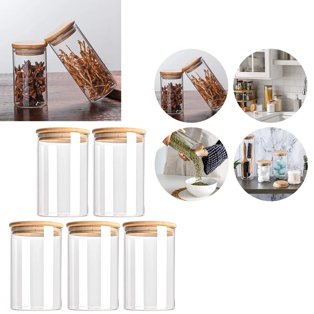 Airtight Glass Food Storage Jars With Wooden Lids (Set of 5)