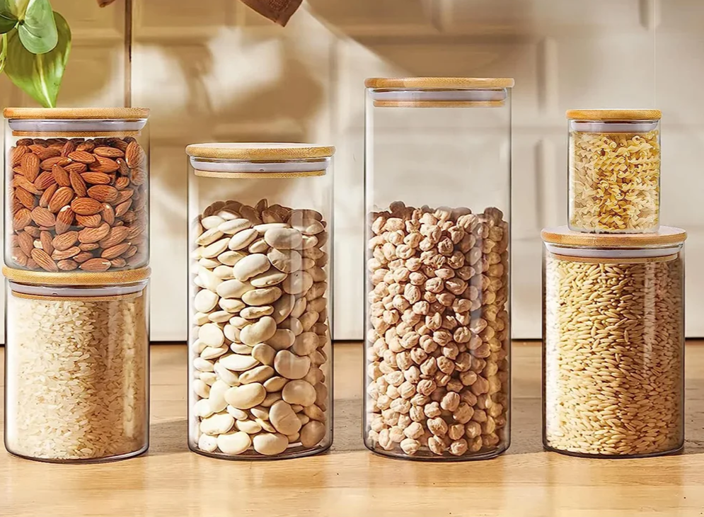 Airtight Glass Food Storage Jars With Wooden Lids (Set of 5)