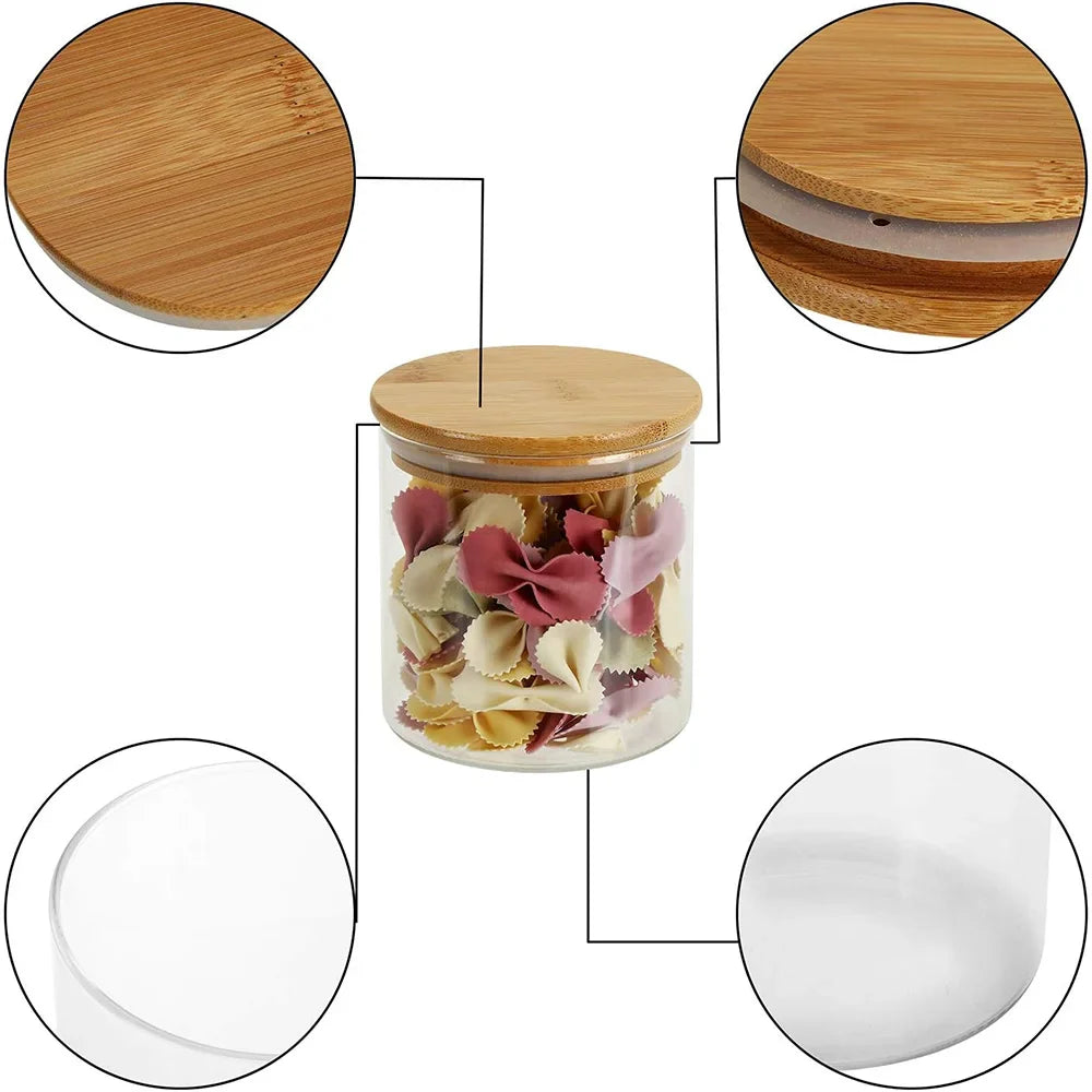 Airtight Glass Food Storage Jars With Wooden Lids (Set of 5)