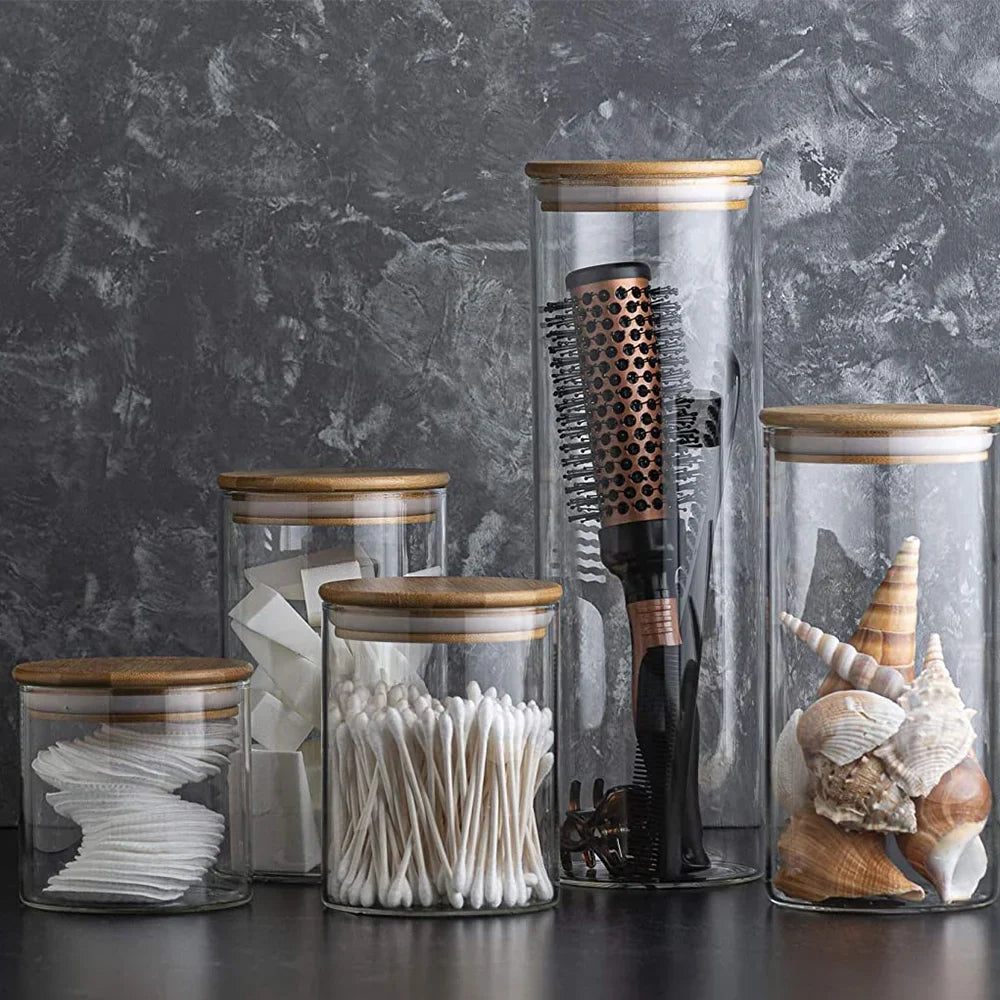 Airtight Glass Food Storage Jars With Wooden Lids (Set of 5)