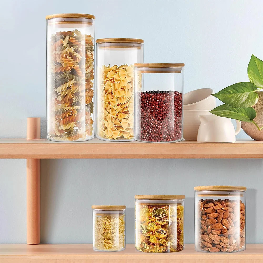 Airtight Glass Food Storage Jars With Wooden Lids (Set of 5)