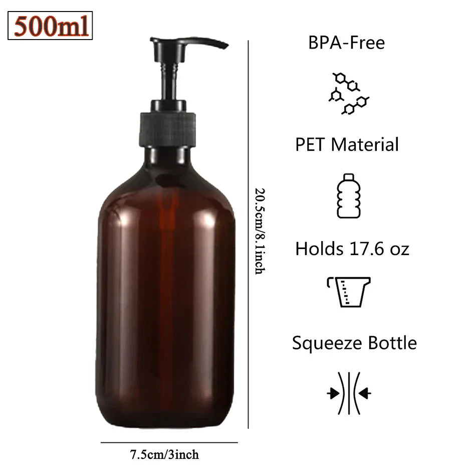 Amber PET Refillable Pump Bottles (500 ml)