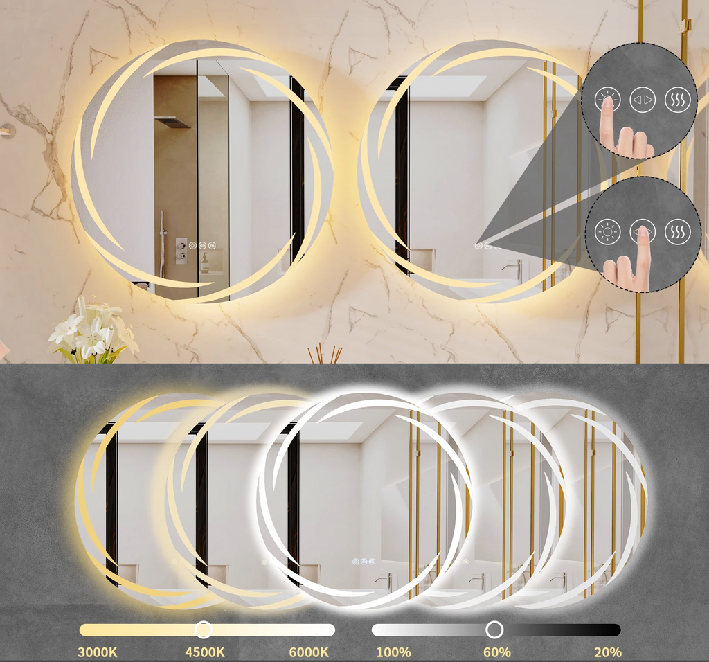 Anti-Fog 3-Color LED Round Mirror (Frameless)