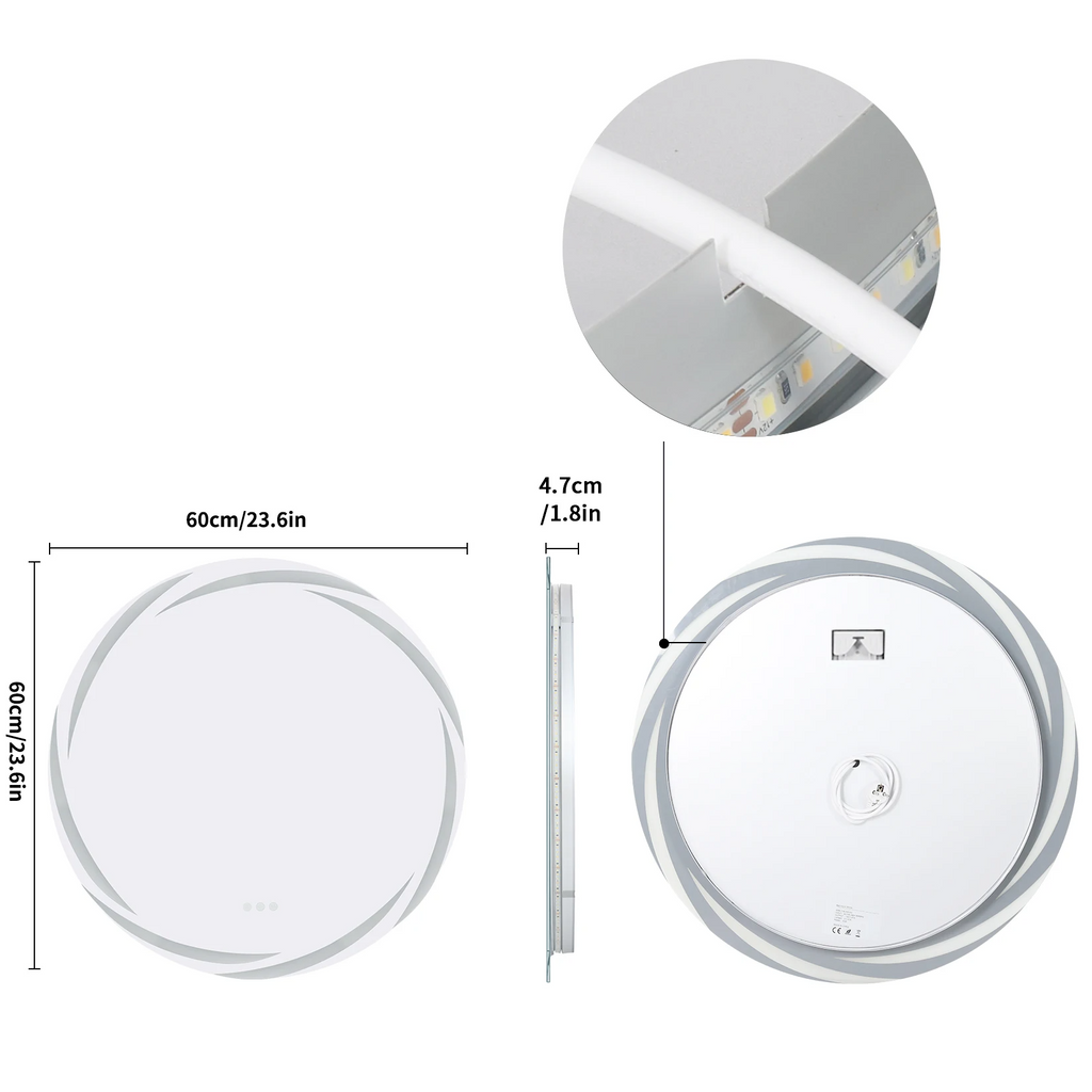 Anti-Fog 3-Color LED Round Mirror (Frameless)