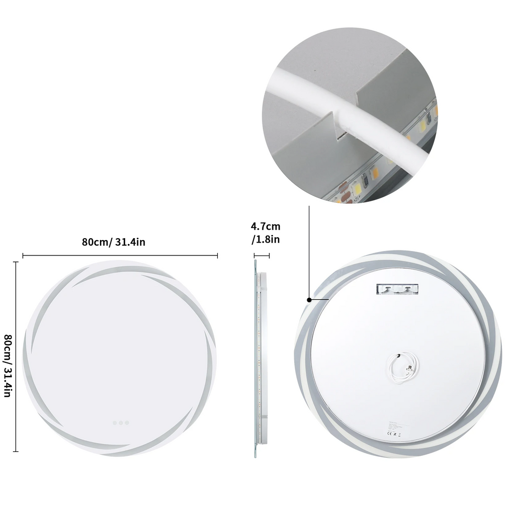 Anti-Fog 3-Color LED Round Mirror (Frameless)